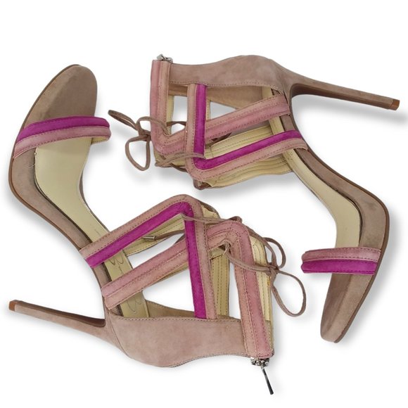 NEW Jessica Simpson Rensa Stiletto Heels Sandals Size 7.5M Taupe Purple Suede - Picture 5 of 12